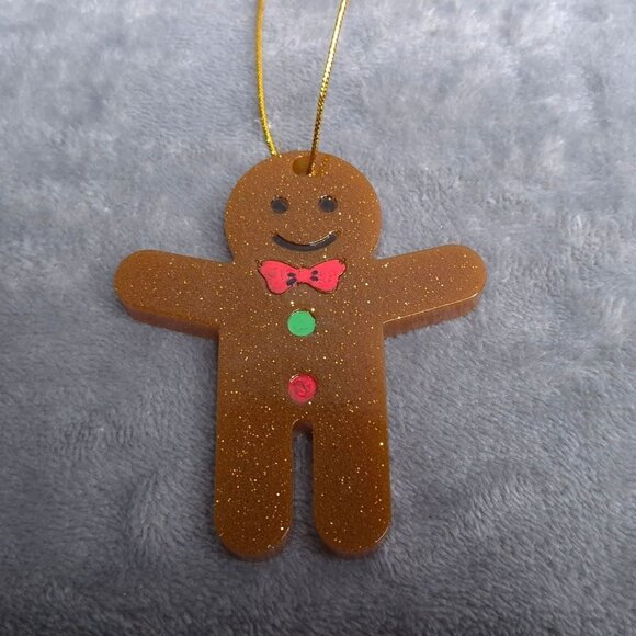 Handmade Resin Set Of 4 Glittery Gingerbread Men Women Christmas Ornaments - Picture 2 of 9